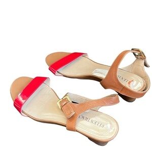 Ellen Tracy Wedge Sandal. Gently used. Red and brown. Size 9.5.
